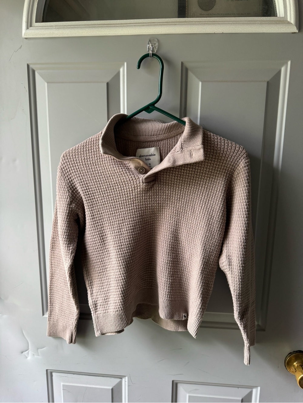 abercrombie kids waffle mock-neck sweater in blush beige